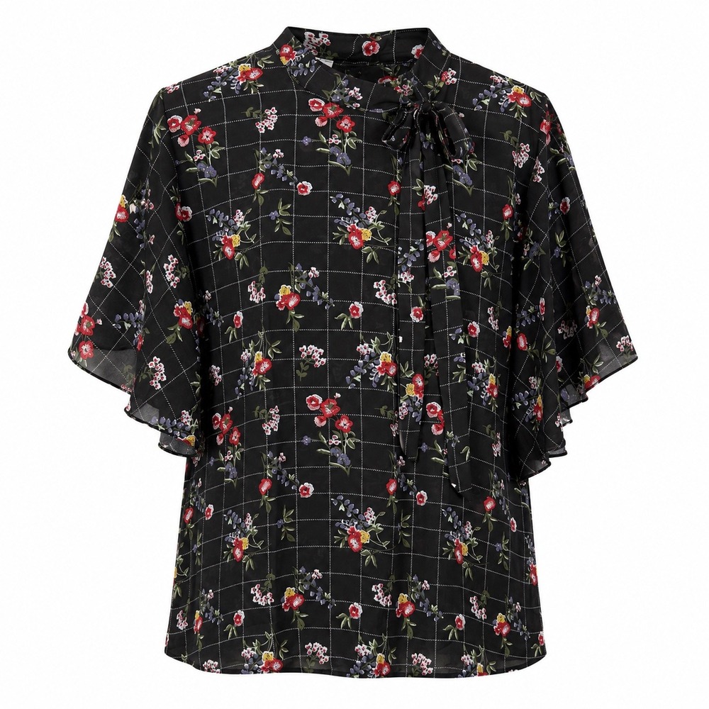 Jon Anna Black Floral Flutter Sleeve Blouse Plus Size 3X dark romantic academia